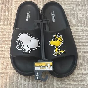 Peanuts Black and Yellow Slide Sandals